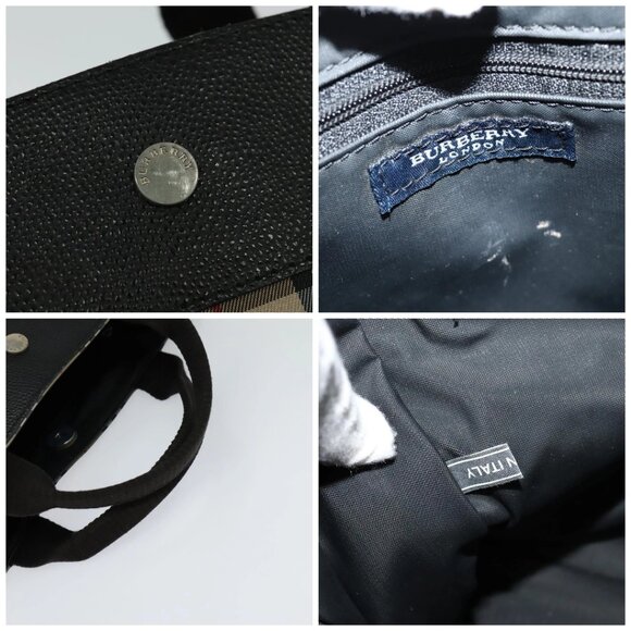 BURBERRY Nova Check Hand Bag Nylon Beige Black Silver Auth - Picture 16 of 16